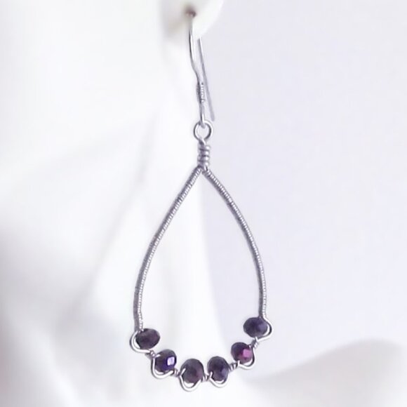 Silver and Black Teardrop Earrings - Picture 2 of 3